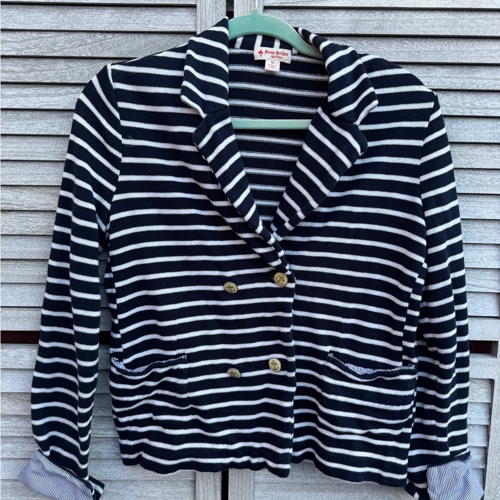 Brooks Brothers Navy & White Striped Double-Breasted Blaze